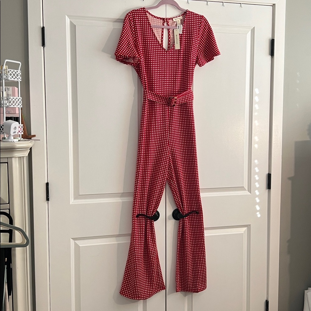 Monteau Red and White Gingham Jumpsuit